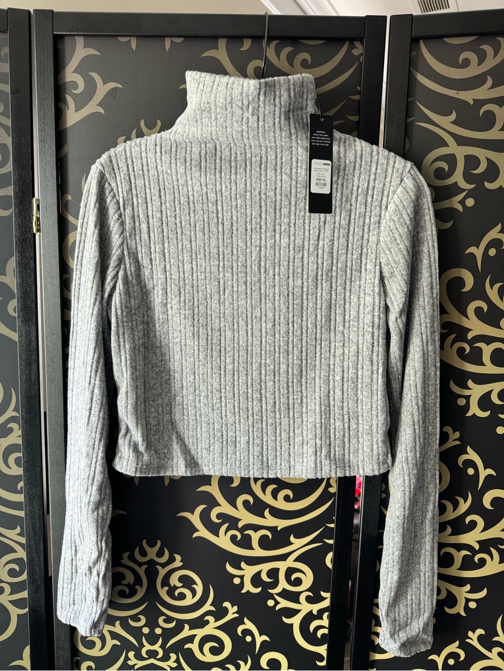 Fashion Nova Light Heather Gray Ribbed Cropped Cowl Neck Sweater